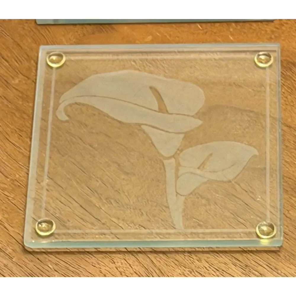 COASTERS Kate Aspen Art Deco SET of 6 Calla Lilies Flower Frosted Glass 3533-65